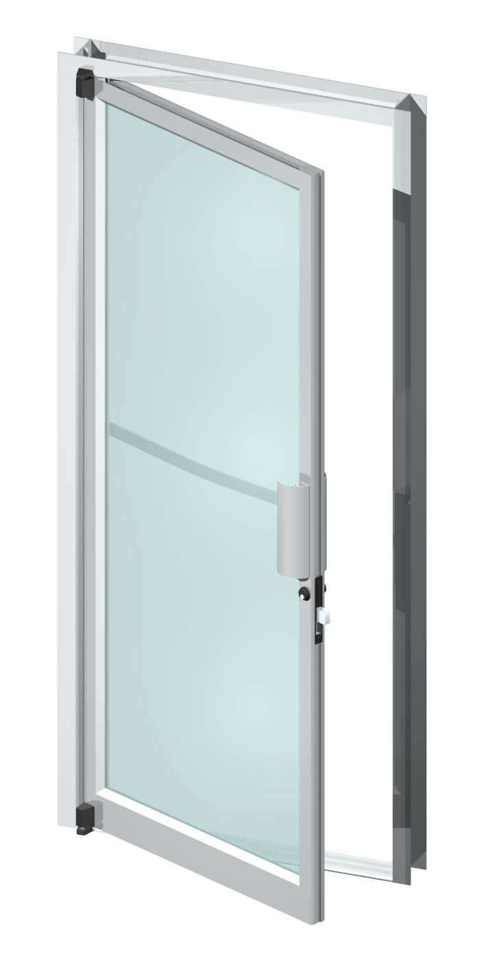 puerta de aluminio y vidrio sistema abatible